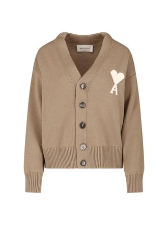Ami Beige Ami De Coeur Wool Cardigan