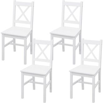 Hhg Hhg - Juego De 4 Sillas De Comedor 481, Sill&oacute;n Silla De Cocina, Madera Maciza Casa De Campo, Blanco