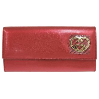 Gucci Red Color Patent Leather Long Wallet (Bi-Fold) (Pre-Owned)