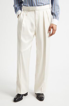 Tom Ford Pleated Silk Gabardine Wide Leg Pants in Ivory at Nordstrom, Size 40 Us
