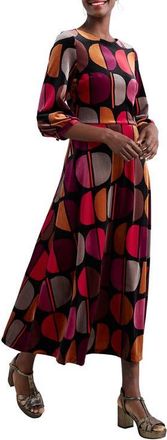 Seasalt Cornwall Oak Cottage Geo Print Velvet Midi Dress in Half Moon Stamp Onyx at Nordstrom, Size 12 Us