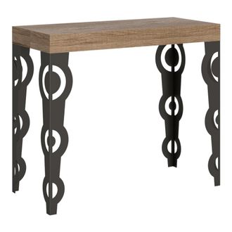Itamoby Consola extensible 90x40/300 cm efecto madera roble natural y hierro