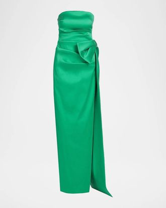 Teri Jon Strapless Side-Bow Mikado Column Gown
