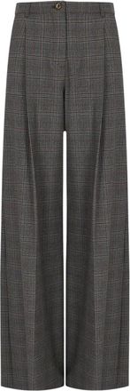 Marella Carena Geruite Broek - Dames - Wijde Broeken - Grijs - S - Polyester - Broeken