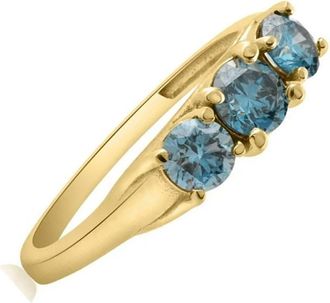 Pompeii3 1 Ct Blue Diamond 3-Stone Engagement Anniversary Ring Lab Grown in White or Gold
