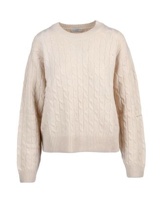 Ballantyne Intricate Cable Knit Crewneck Sweater in Natural Wool