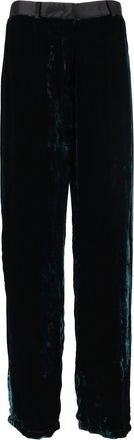 Forte_Forte Black Moir&eacute; Silk-Velvet Satin-Waist Straight-Leg Pants