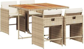 vidaXL Set Comedor De Jard&iacute;n 5 Pzas Con Cojines Rat&aacute;n Sint&eacute;tico Beige Vidaxl