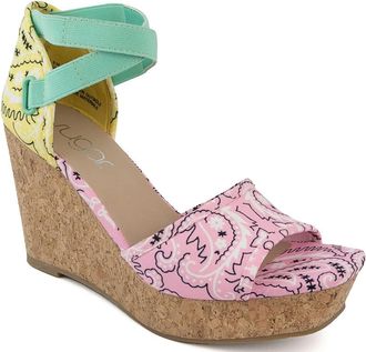 SUGAR Womens Wedge Sandals - Ankle Strap Heels, Dressy Platform Open-Toe Shoes, Boho Peep-Toe Summer Pump - Chili, Pastel Multi, 7.5 UK