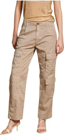 Mason's Broeken, Dames, Beige, 3Xs, Katoen, Cargo Broek in Stretch Gabardine met Curvy Fit