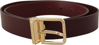 Dolce & Gabbana Mens Leather Belt Gold Buckle - Dark Red - Size 90 cm