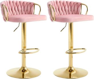 Woltu 2x Breakfast Bar Stools Bar Chairs for Kitchen Counter, 360&deg; Swivel Stool, Height Adjustable, Velvet, Pink