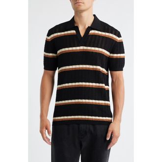 Percival Tessaro Stripe Open Knit Polo in Black at Nordstrom, Size X-Large