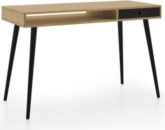 HOGAR 24 Escritorio de madera maciza natural, color encerado y negro