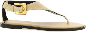 Balmain Beige Kalfskin Platte Sandalen