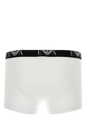 Emporio Armani Mens White Stretch Cotton Boxer Set Exterior: Elastane Intimo