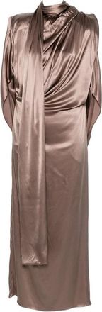 MUGLER Gedrapeerde Sjaal Jurk - Dames - Avondkleed - Bruin - XS - Kleedjes
