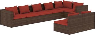 vidaXL Set Sof&aacute;s De Jard&iacute;n 8 Piezas Y Cojines Rat&aacute;n Sint&eacute;tico Marr&oacute;n Vidaxl