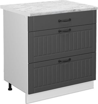 Vicco Mueble Bajo De Cocina Fame-line, Antracita Casa De Campo, 80 Cm Con 3 Cajones, Et M&aacute;rmol