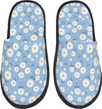 Generic House Slipper Daisies Flowers Print Breathable Womens Slippers Portable Plush Winter Slippers Bedroom Travel M