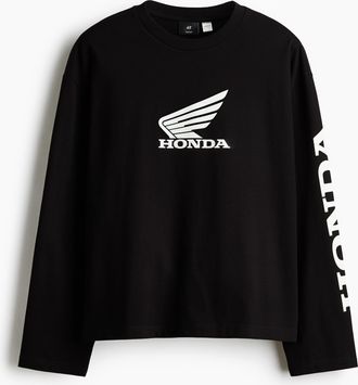 H&M Oversized Shirt mit Print - Schwarz