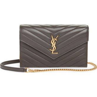 Saint Laurent Cassandre Quilted Leather Wallet on a Chain in Urban Grey at Nordstrom