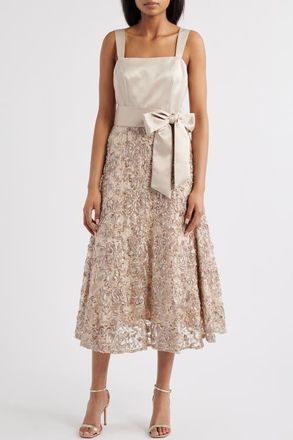 Tahari by ASL Sequin Soutache Satin Cocktail Dress in Champagne at Nordstrom, Size 12