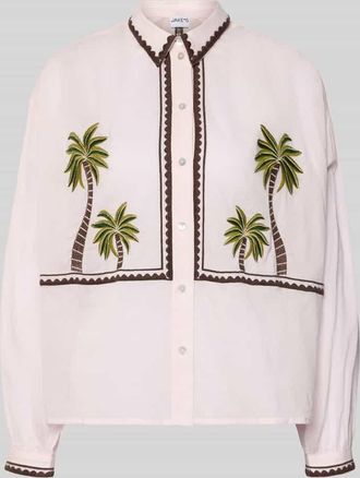 Jake*s Casual Regular Fit Hemdbluse mit floralem Stitching in Pink, Gr&ouml;&szlig;e 34