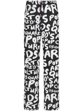 Dsquared2 logo-lettering cotton blend slim-fit trousers - women - Cotton/Polyester/Polyester/Calf Leather/Spandex/Elastane/Cotton - 42 - Black