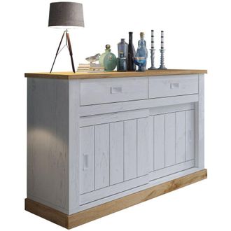 Dmora Credenza Lupara, Madia 2 Cassetti, 2 Ripiani, Apertura Scorrevole, 138x50x95h cm Bianco