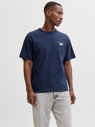 Jack & Jones Rundhalsshirt JACK & JONES JJEDOVER GRAPHIC TEE SS CREW NECK SN, Herren, Gr. XXL, navy blazer, Jersey, Obermaterial: 100% Baumwolle, bedruckt, relaxed