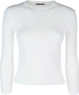 Balenciaga Round-neck Knitwear, female, White, Size: M BB Allover Logo Crop Knit