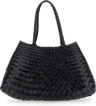Dragon Diffusion Santa Croce Black Crossbody Bag With Two Top Handles And Interwoven Design In Leather Woman