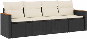 vidaXL Juego De Sof&aacute;s Jard&iacute;n 4 Pzas Con Cojines Rat&aacute;n Sint&eacute;tico Negro Vidaxl