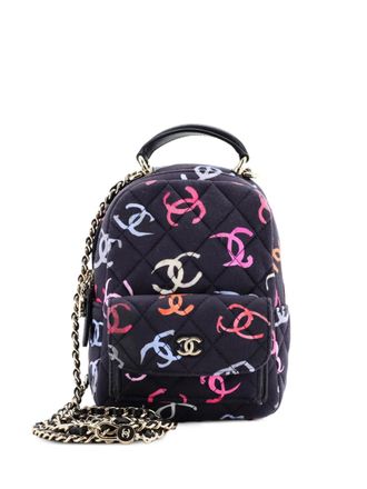 Chanel Classic CC Chain Pocket Quilted CC Printed Fabric Mini backpack - Blu