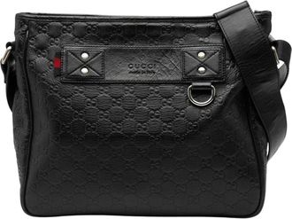 Gucci Pre-owned Embossed Leather Messenger Bag - Dames - Vintage Schoudertas - Zwart - ONE Size - Leer - Vintage