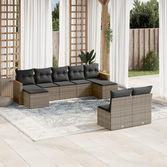 vidaXL Set De Muebles De Jard&iacute;n 9 Pzas Y Cojines Rat&aacute;n Sint&eacute;tico Gris Vidaxl