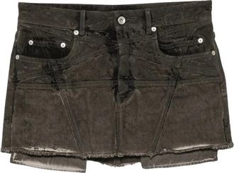 Rick Owens Lana Paneled Frayed Denim Mini Rok - Dames - Spijkerrokken - Grijs - S - Denim - Rokken
