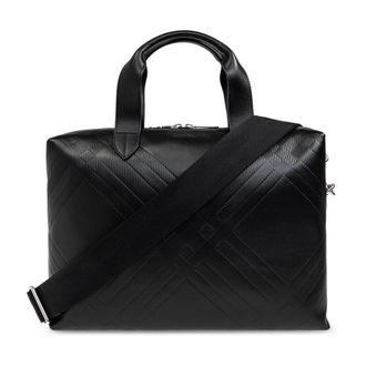Burberry Tassen, Heren, Zwart, ONE Size, Katoen, Embossed Check Briefcase