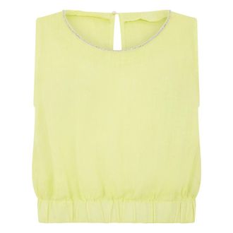 120% Lino 120% Lino, Blouses, female, Yellow, Size: 2XL Linen Blouse with Rhinestones