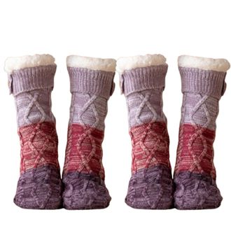 Generic Knitted Ultra-Thick Slipper Home Socks, Cashmere Knitted Thick Fleece Lined Grippers Fuzzy Socks (2pcs A)
