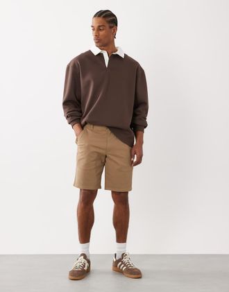 Farah Hawk - Pantaloncini dritti in twill beige-Neutro