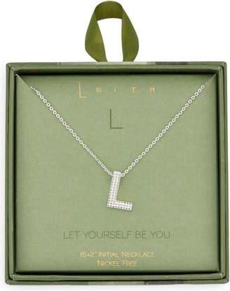 Leith Pavé Cubic Zirconia Initial Pendant Necklace in L- Clear- Silver at Nordstrom Rack