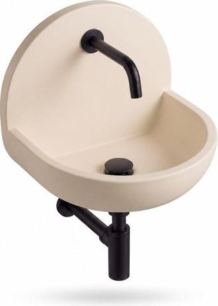 Saniclass Fuente Fonteinset - 46.5x35x43.2cm - solid surface off-white - fonteinkraan - afvoerplug - sifon - mat zwart