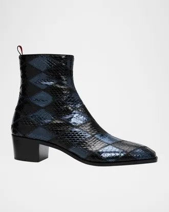 Christian Louboutin Mens Ziggissimo Forever Patchwork Watersnake Leather Zip Ankle Boots