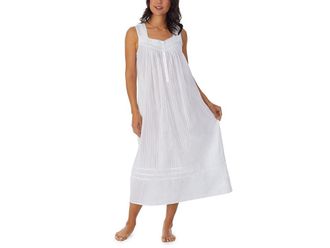 Eileen West 50 Cotton Dobby Sleeveless Nightgown Womens Pajama Solid White : XS, Lace/Cotton