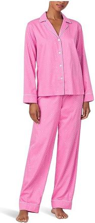 Lauren Ralph Lauren Long Sleeve Notch Collar Knit PJ Set Womens Pajama Sets Pink Hearts Print : LG (US 12-14), Cotton/Viscose