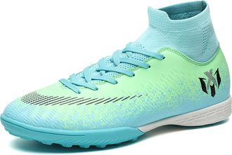 Generic Unisex Outdoor Athletic Football Shoes - Indoor Breathable Training Soccer Sneakers - High-top Football Shoes (Green-Short Cleats,5.5)