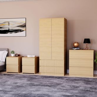 Home Discount Vida Designs Denver 4Pc Bedroom Set(2 Bedside, 3 Drawer Chest, Wardrobe) in Brown