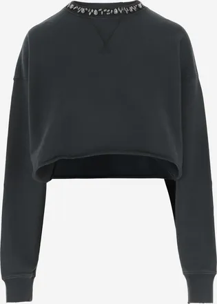 Golden Goose Womens Cotton Sweatshirt With Crystals Dark Grey Top
